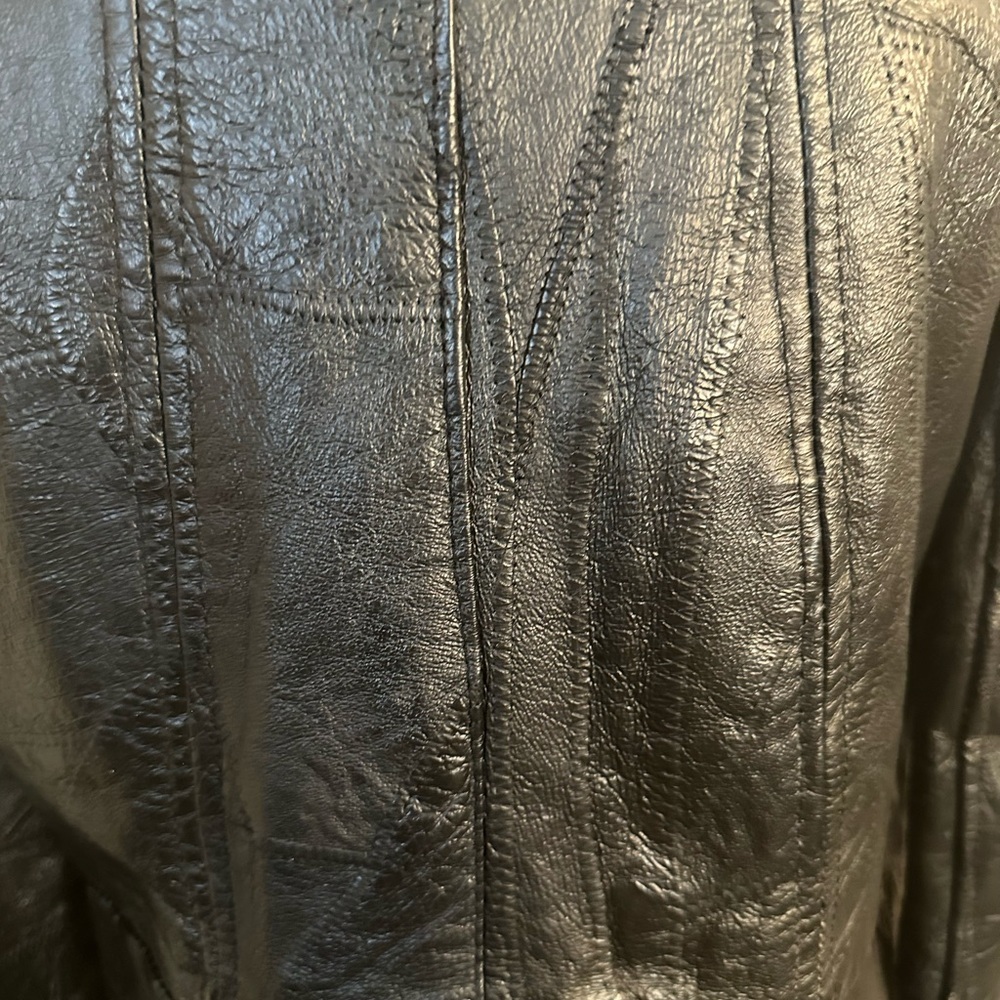 Women's Black Patchwork Leather Jacket Mid Hip Sm… - image 7